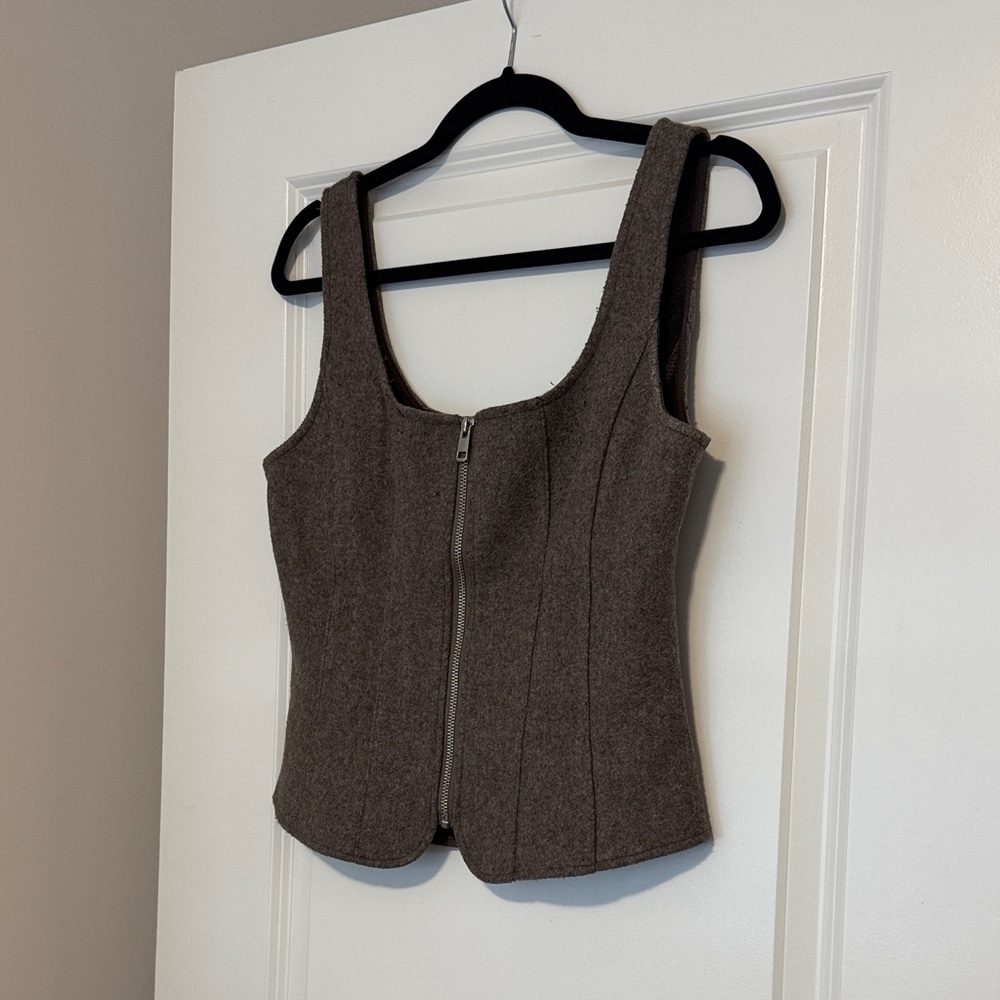 Zara Brown Zip-Front Tank Top